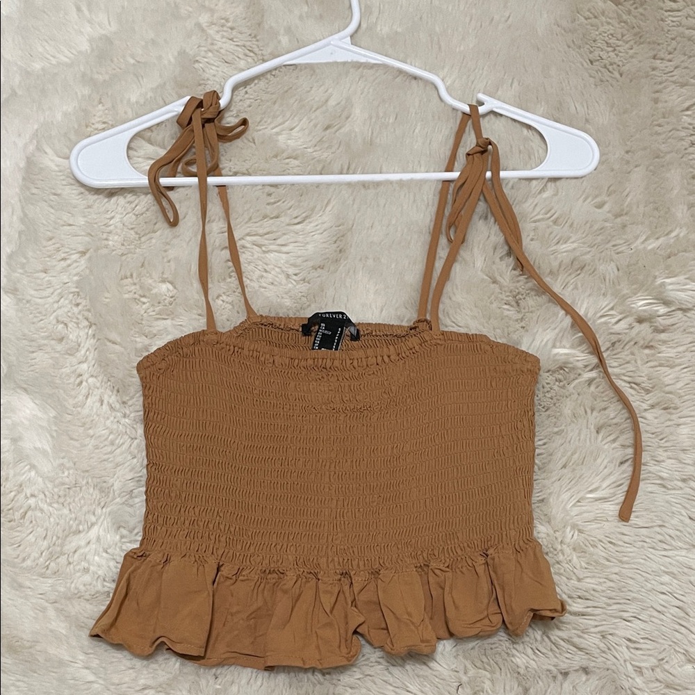 Forever 21 Tan Smocked Crop Top